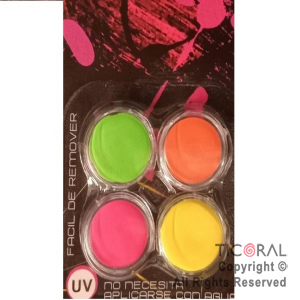 MAQUILLAJE ARTISTICO FLUO AMARILLO NARANJA ROSA VERDE X 4 (8GR) BLISTERS X 3